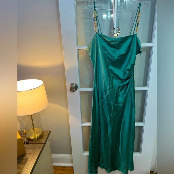 slim fit dress slacks Zara Cross Waist Jersey Dress-Hunter Green, Ikat